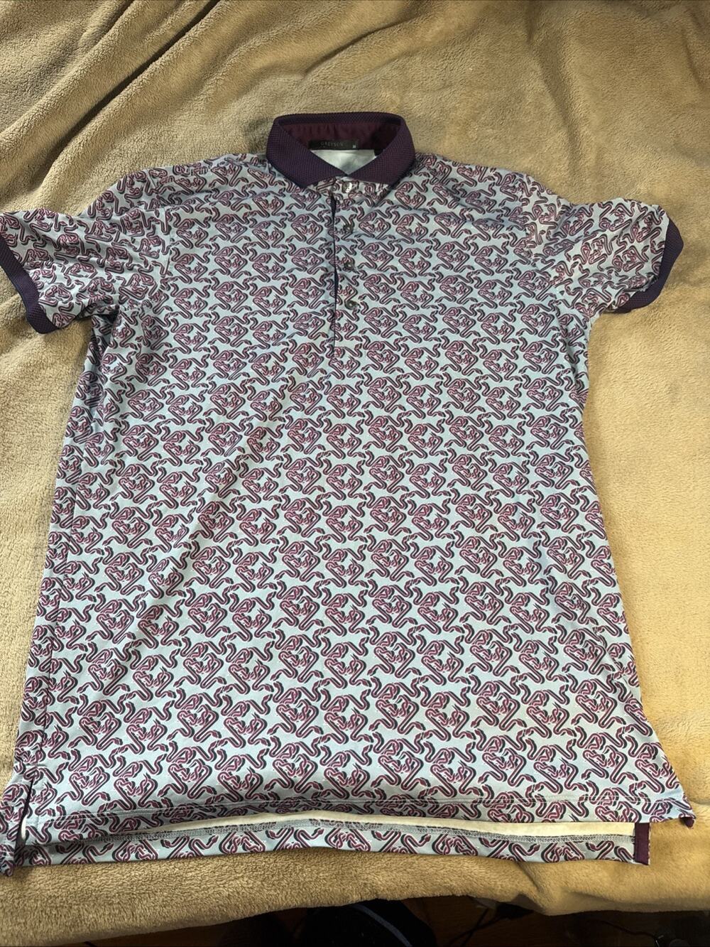 GREYSON Men's M Geometric Print Polo Shirt Short Sleeve Gray Red Navy